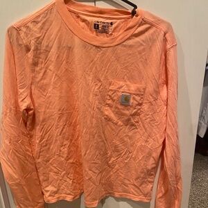 Carhartt Women Tencel Loose Fit long-sleeve crewneck pocket tshirt pink small